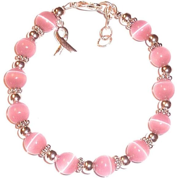 Supports the Fight Against Cancer - Beaded Pink Bracelet with Extender - 7 3/4" - Picture 1 of 6